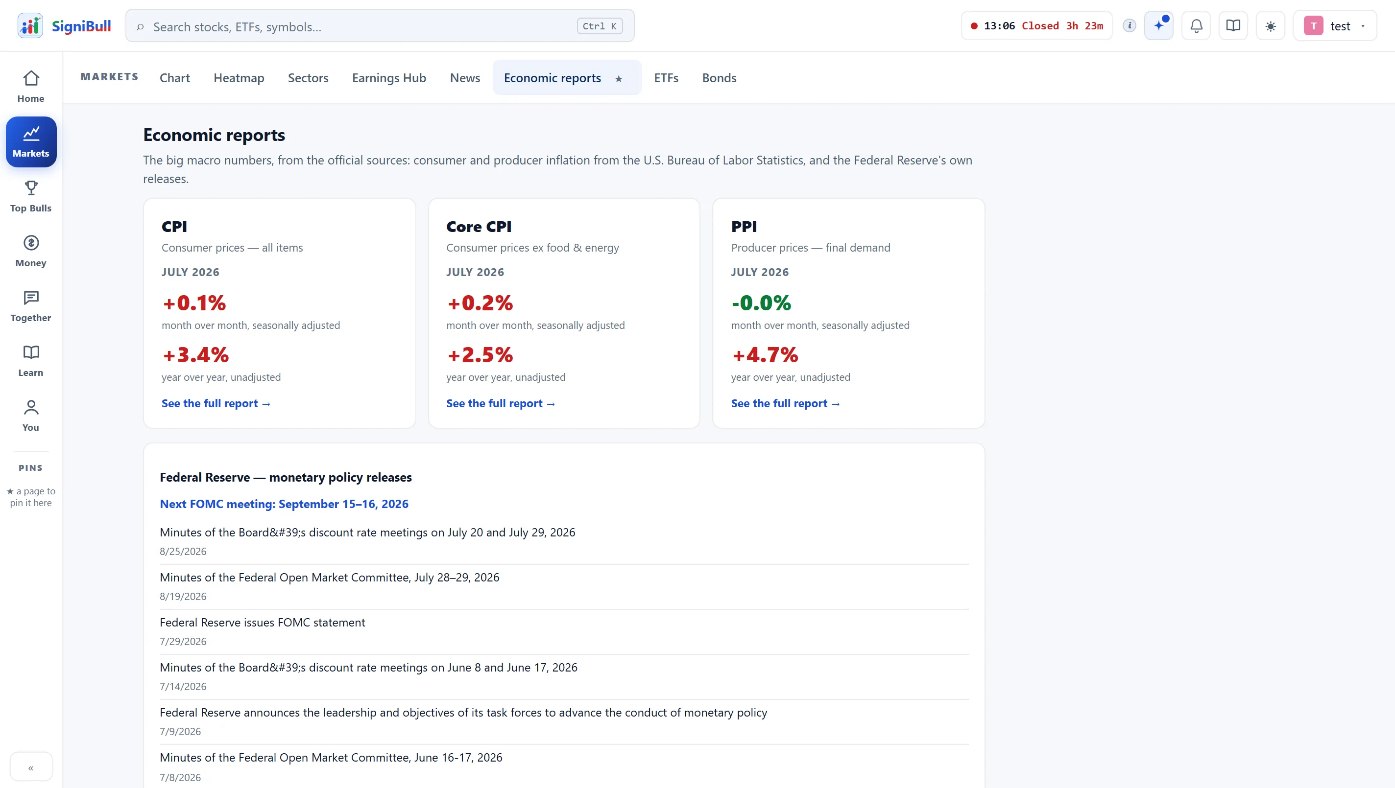 The economic reports page: releases and what they measure.