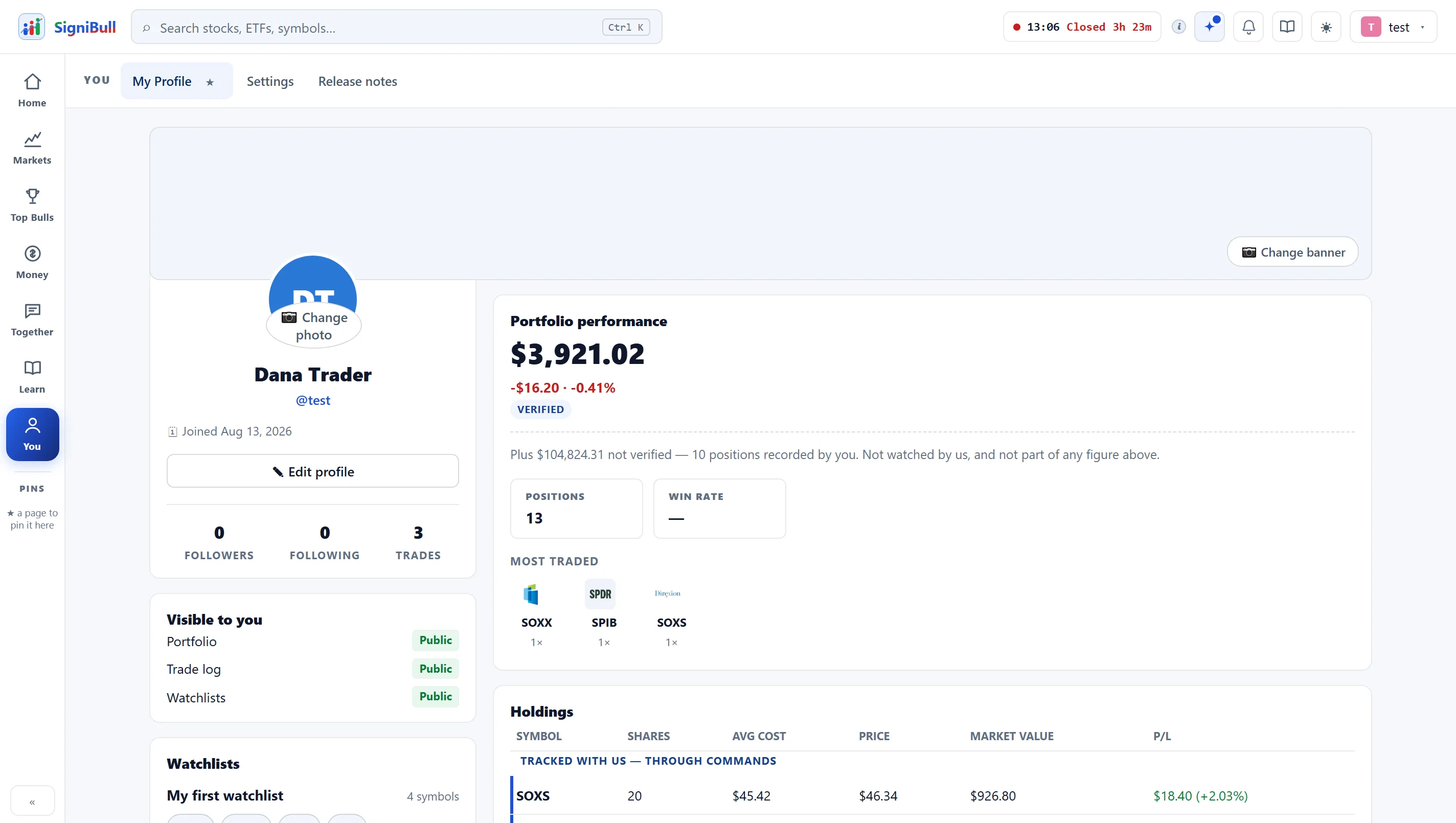 Your own profile on the web app.