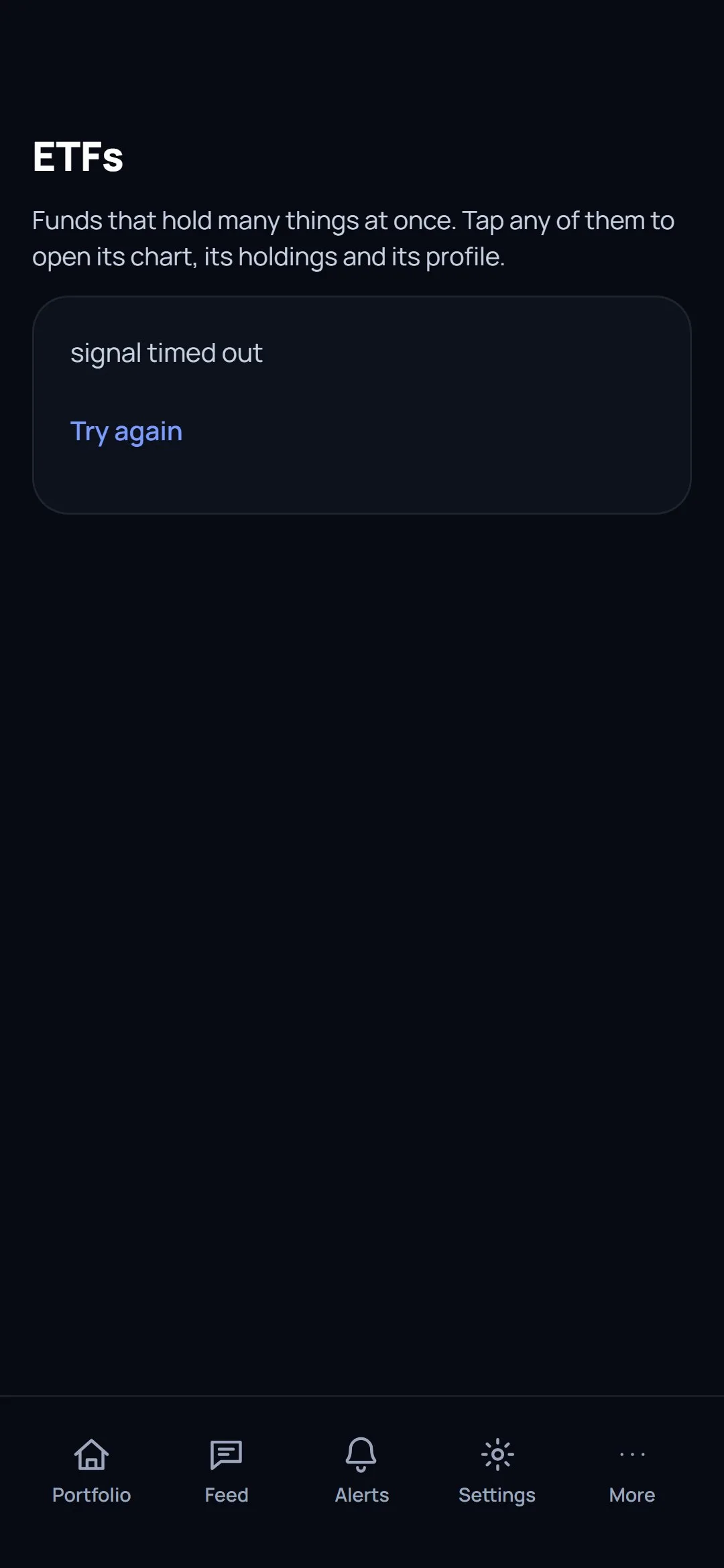 The ETFs screen on the phone.